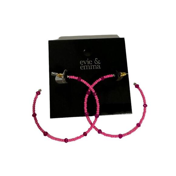 Evie & Emma Earrings Pink Beaded Hoop Lightweight Statement Jewelry Accessory - Picture 1 of 2